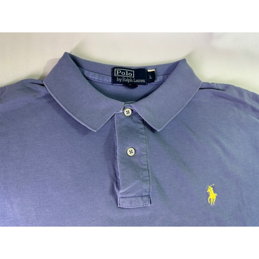 Vintage Polo Ralph Lauren Shirt Men Large Blue Yellow Pony Pique Cotton Preppy L